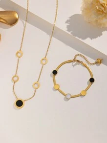 1pc Stainless Steel Gold Color Creative Round Roman Numeral Design Necklace, Fashionable Minimalist Elegant Casual Wear, Suitable For Daily, Party, Valentine's Day, Christmas Gift (OPP Bag Packaging) - Gold - View 5