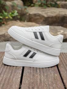 1 Pair Of New Little White Shoes For Teenagers, Designed With Pu Leather Straps, Suitable For Unisex Couples For Daily Leisure Walking And Outdoor Sports - White - View 7