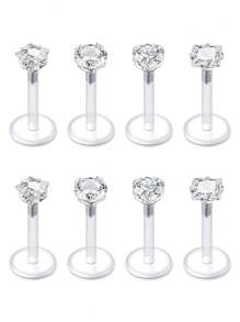 CIZME 1 Set mit 8 Stücken klassischer, durchsichtiger UV-Plastik-Barbell, 16G Lippenpiercing und Knorpelohrringe, rund, quadratisch, Herz, Pentagramm, Würfelform, transparente Lippenstifte und Ohrknorpelpiercing für Frauen und Männer, Alltagsgebrauch, 6mm, 8mm, 10mm Länge