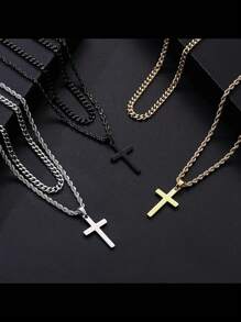 2 chiếc dây chuyền xoắn mặt thánh giá bằng thép không gỉ titan dành cho người lớn, phù hợp làm trang sức đeo hàng ngày cho nam giới - Bạc - Xem 5