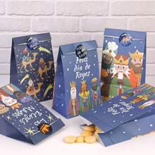 12 piezas, Bolsas de regalo de los Reyes Magos con etiquetas adhesivas, bolsas de papel para fiestas con diseño de los Tres Reyes Magos, dos modelos, diseño doble cara - Multicolor - Ver 3