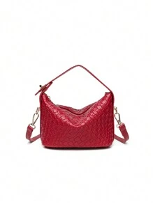 Nouveau sac fourre-tout pour femmes de forme de boîte à lunch avec design nuage tressé, sac à bandoulière carré décontracté rouge Ankula, petit sac à main polyvalent et à la mode - Rouge foncé - Voir 1