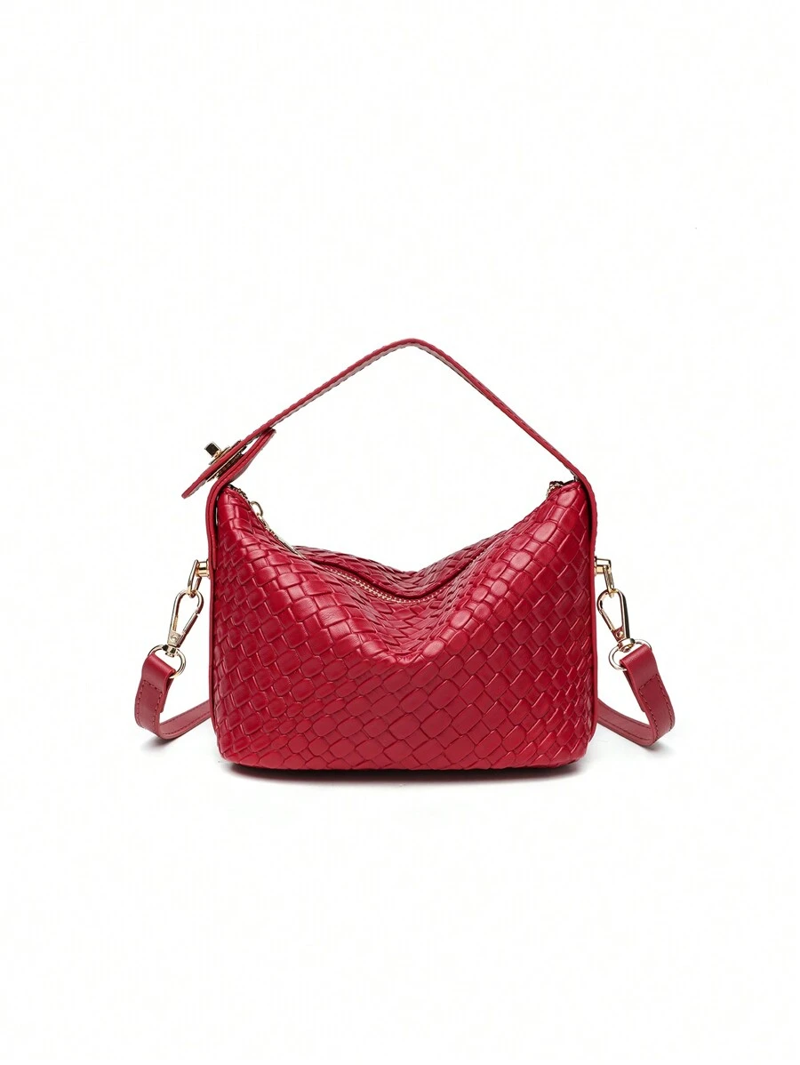 Nouveau sac fourre-tout pour femmes de forme de boîte à lunch avec design nuage tressé, sac à bandoulière carré décontracté rouge Ankula, petit sac à main polyvalent et à la mode - Rouge foncé - Voir 1