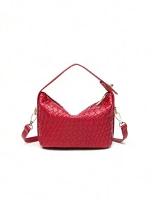 Nouveau sac fourre-tout pour femmes de forme de boîte à lunch avec design nuage tressé, sac à bandoulière carré décontracté rouge Ankula, petit sac à main polyvalent et à la mode - Rouge foncé - Voir 4