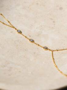 1 pieza Anillo de dedo completo chapado en oro de 18 quilates de acero inoxidable, pulsera con eslabón de satélite y decoración de cuentas - pulsera de diamantes - Ver 4