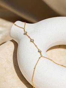 1 pieza Anillo de dedo completo chapado en oro de 18 quilates de acero inoxidable, pulsera con eslabón de satélite y decoración de cuentas - pulsera de diamantes - Ver 3