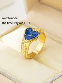 1pc 18K Gold Plated Copper Faux Watch Model Ring, High Quality Elegant Niche Fashion Design Enamel Coated Ring, Time Stopped At 13:14, Mother's Day Gift (Hands Do Not Move)
