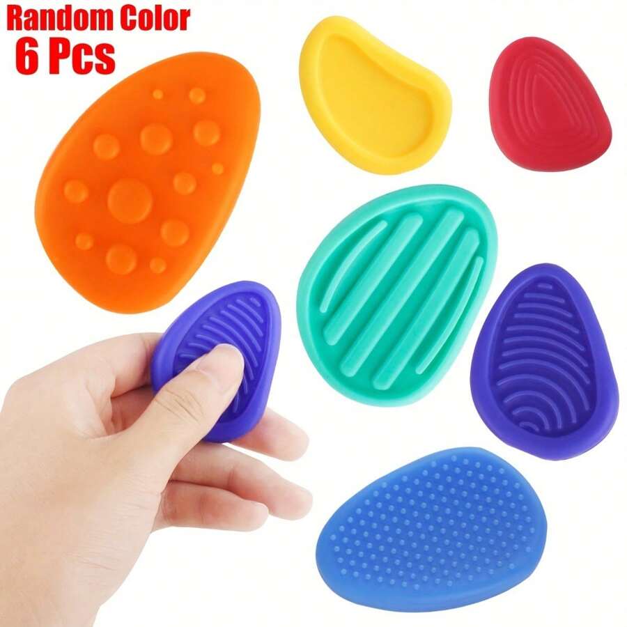 6 块硅胶感官石，纹理减压玩具，缓解焦虑，成人便携式触觉石，手指小玩意，让双手保持忙碌，无羽毛，无需电力，减压球 - 适合 14 岁及以上 - 彩色 - 查看 1