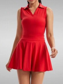 Blaosn Golf Tennis Dress  Dresses For Women With Pockets Shorts 2 Piece Sets Outfits For Sleeveless Workout Athletic Dresses - Đỏ - Xem 2
