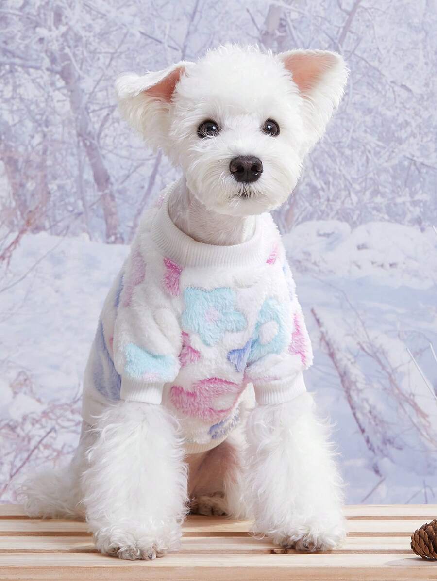 1件印花抓绒卫衣，猫狗保暖宠物服 - 彩色 - 查看 1