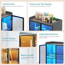 HNEBC Tall Storage Cabinet Up To 70", LED Kitchen Pantry Cabinet With Human Body Induction, 5 Tier Bookcase Display Cabinet With Adjustable Shelves For Living Room Office - 灰色 - 查看 2