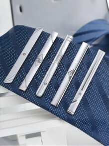 5pcs Men Fashion Personalized Versatile Tie Clips, Silver Business Casual Tie Pin Suitable For Formal Suit Wear Men Necktie