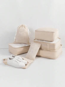 7 件/套旅行收纳袋套装，包括化妆包、行李收纳袋、洗漱包、网袋、服装袋、护肤包、化妆刷袋、鞋袋、瓶袋和束口袋，适用于衬衫、内衣、衣服、化妆品、眼影、粉底、粉扑、刷子和牙刷、牙膏、洗面奶、爽肤水、乳液、面霜等洗漱用品，非常适合旅行、住院、宿舍、学校、度假、手提箱返校必需品 - 彩色 - 查看 4