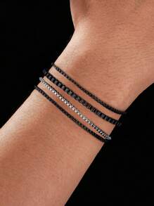 2 Pieces Set/4-Piece Set/12 Pieces Set Minimalist Fashion Stacked Stainless Steel Multi-Color Bracelet Set For Men's Holiday Dating Party Gift Daily Matching (Without Gift Box) - Multicolor - View 4