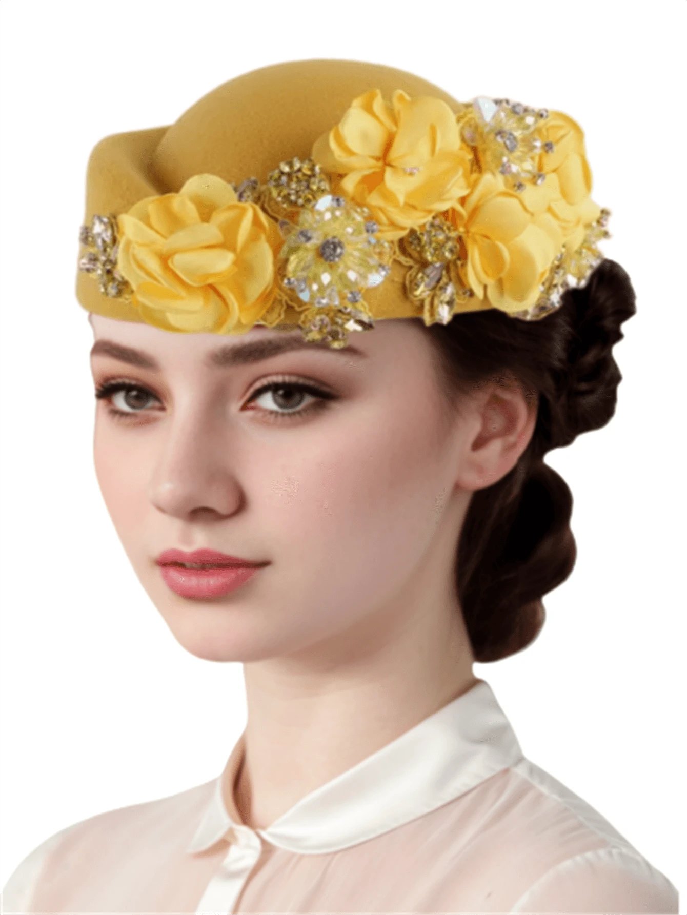 1Pc Felt Turban Hat Pillbox Hats For Women Derby Hat Fascinator Hats With Flower Embellished Elegant Ladies Tea Party Hats Vintage Beret Hat Decorated With Rhinestone Fashion Fedoras Cap For Cosplay Costume Accessories For Wedding Party Women Ladies Gift 2024 New Style. - Multicolor - View 21