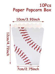 10 piezas Caja de papel con estilo de béisbol para palomitas de maíz, caja contenedora de alimentos, suministros de decoración para fiestas de cumpleaños, día de San Valentín, eventos deportivos y noches de cine familiar con tema de competencia deportiva