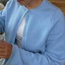 Women's Fall Knit Cardigan Solid Color Long Sleeve One Button Open Front Fitted Sweater - Màu xanh lam - Xem 3