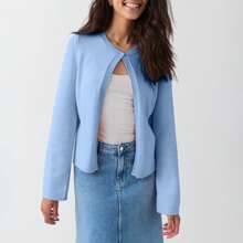 Women's Fall Knit Cardigan Solid Color Long Sleeve One Button Open Front Fitted Sweater - Màu xanh lam - Xem 1