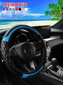 MEIKAXIU 3 件装水晶碳纤维软皮刺绣舒适弹性方向盘套，适合 14.5-15 英寸汽车，汽车内饰配件
