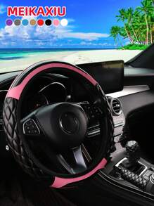 MEIKAXIU 3 件装水晶碳纤维软皮刺绣舒适弹性方向盘套，适合 14.5-15 英寸汽车，汽车内饰配件