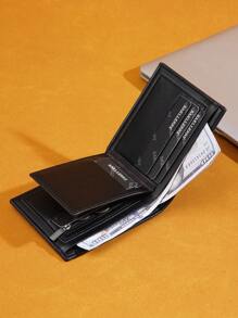 Baellerry 1pc Men's Short Wallet Carbon Fiber Pattern Open Zip Coin Pouch And Card Holder Gifts For Men Valentines - Black - View 3