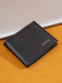 Baellerry 1pc Men's Short Wallet Carbon Fiber Pattern Open Zip Coin Pouch And Card Holder Gifts For Men Valentines - Black - View 2