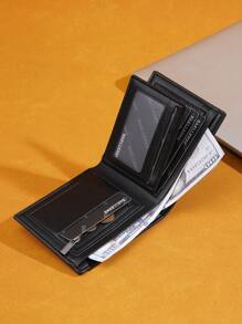 Baellerry 1pc Men's Short Wallet Carbon Fiber Pattern Open Zip Coin Pouch And Card Holder Gifts For Men Valentines - Black - View 4