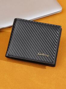 Baellerry 1pc Men's Short Wallet Carbon Fiber Pattern Open Zip Coin Pouch And Card Holder Gifts For Men Valentines - Black - View 1