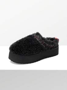Women's Slipper Boots Short Ankle Platform Heighten Faux Fur Lining Snow Slippers Classic EVA Anti-Slip Outdoor Winter Furry Fuzzy Shoes For Valentine's Day Gift - màu đen - Xem 8