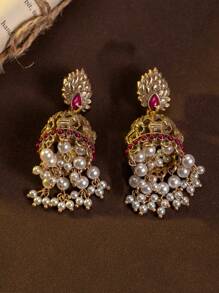 1 Pair Exaggerated Copper Alloy Vintage Elephant & Cathedral Architecture Tassel Earrings, High-End Niche Christmas Style - Bronze - View 1