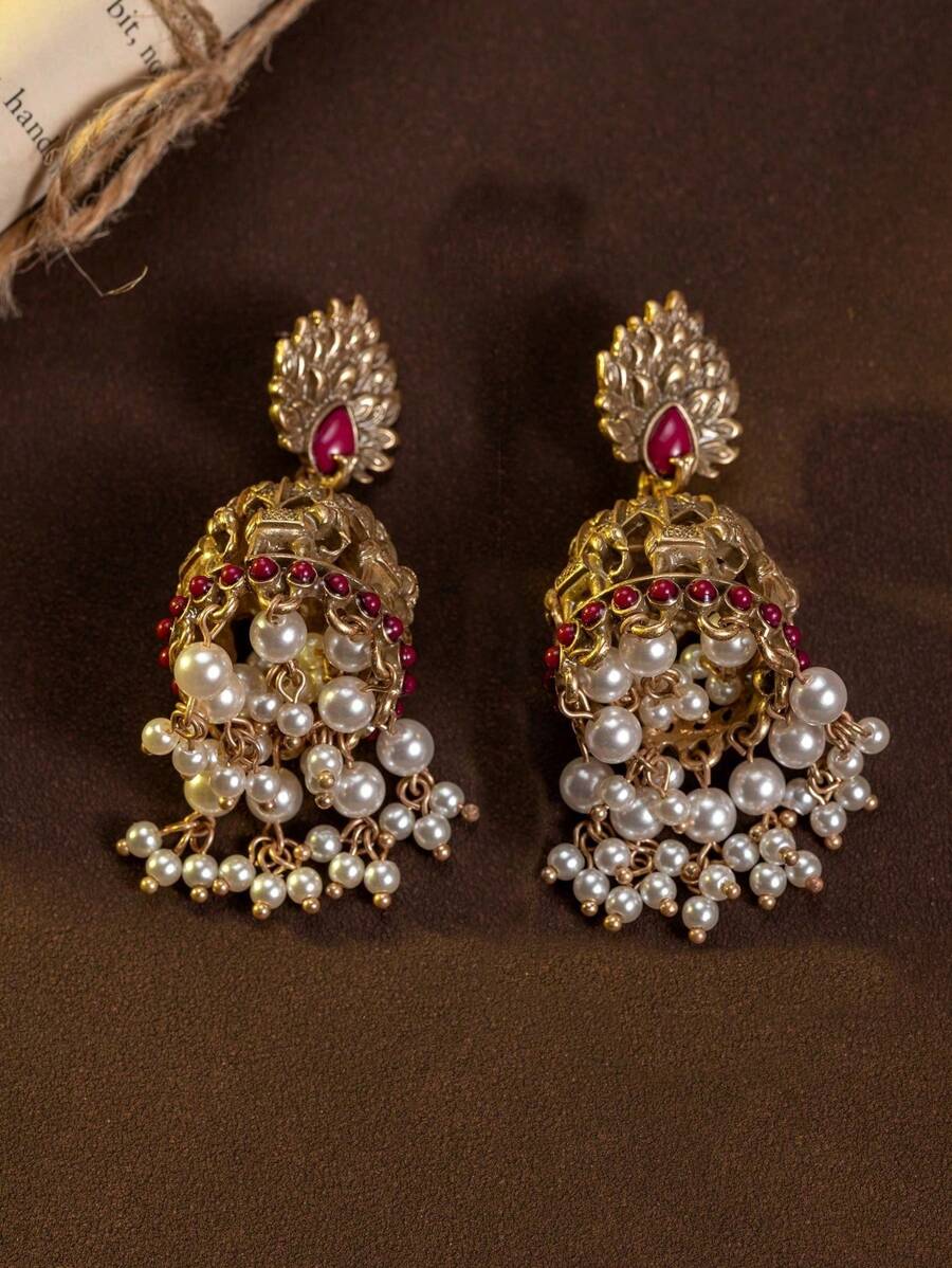 1 Pair Exaggerated Copper Alloy Vintage Elephant & Cathedral Architecture Tassel Earrings, High-End Niche Christmas Style - Bronze - View 1