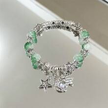 1pc New Chinese Style Moon & Star Beaded Bracelet, Unique INS Design Colorful Gemstone Charm Bracelet, Suitable For Daily Wear And Parties, Perfect Gift For Friends And Family