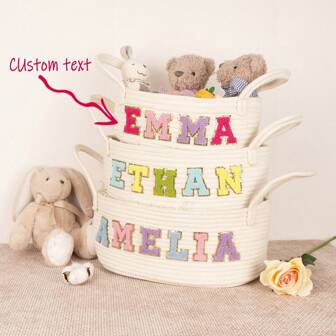 Customized Letter Storage Woven Basket With Handle, Foldable Name Customization Organizer Box For Pets, Kids Toys, Cosmetics, Home Decor, Holiday Gift, Blue, Box Storage, Organization, Christmas Storage Basket, Christmas Bucket, Hamper Gift Box, Christmas Decoration, Basket, Gift Basket Organizer, Big Box Organizer, Large Organizer, Cute Gift Basket, Burr Basket Ideas, Desktop Bin