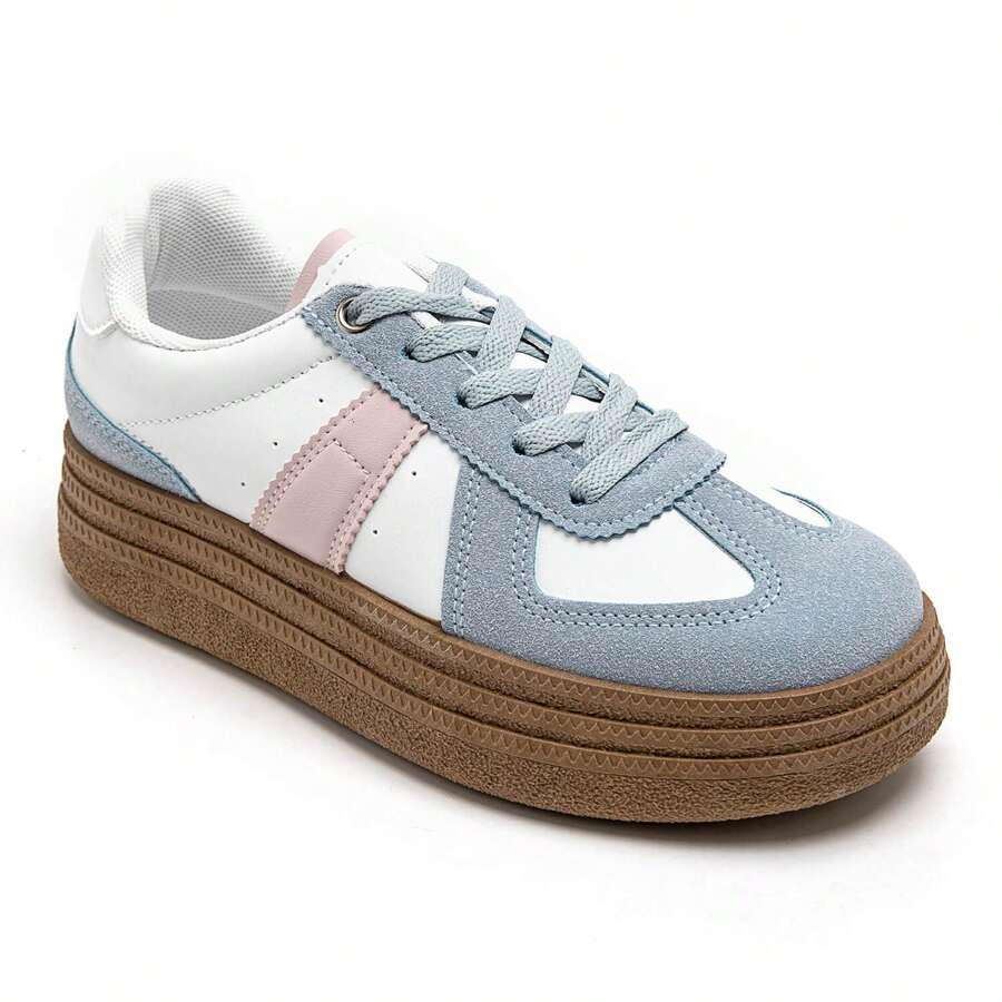 Patterned Thick Sole Sneakers - Blue - View 1