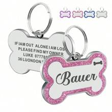 Plaques d'identité gravées pour animaux de compagnie, plaque d'identification de chien personnalisée avec n'importe quel nom et texte, collier de chien personnalisé avec étiquette de nom de chien pailletée, étiquette d'identification d'os pour chiots et animaux de compagnie - os - Voir 8