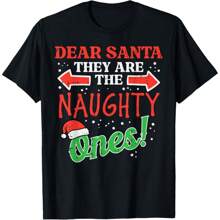 Dear Santa They Naughty Ones Christmas Xmas Women T-Shirt, Women's Casual Short Sleeve Round Neck T-Shirt - Black - View 1