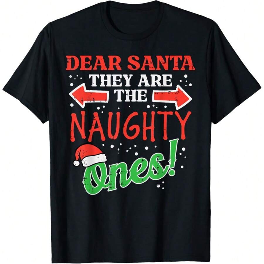 Dear Santa They Naughty Ones Christmas Xmas Women T-Shirt, Women's Casual Short Sleeve Round Neck T-Shirt - Black - View 1