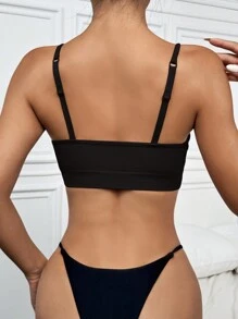 Seamless Knit Wireless Padded Comfort Push Up Sports Bra - Black - View 4