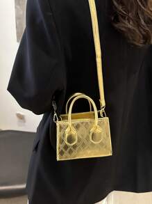 Túi xách mini sơn mài họa tiết hình thoi dành cho nữ năm 2024, Túi đeo vai/đeo chéo đơn giản cá nhân hóa - Vàng - Xem 4