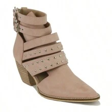 SPRING-FALL HOLLOW OUT CHUNKY POINT TOE WOMEN'S BOOTIE - Blushing - View 2