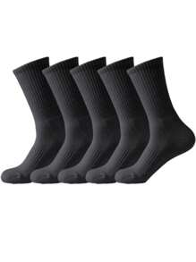 5 Pairs/Sets Of Men's Spring And Summer Solid Color Crew Socks Combination Suitable For Daily Use In The Gym, Fall