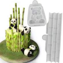 1 pieza Molde de silicona con diseño lindo de panda y bambú, herramienta para decorar pasteles de fondant, molde de silicona, molde para dulces, magdalenas, chocolates, accesorios de cocina, herramienta de hornear - Gris Claro - Ver 1