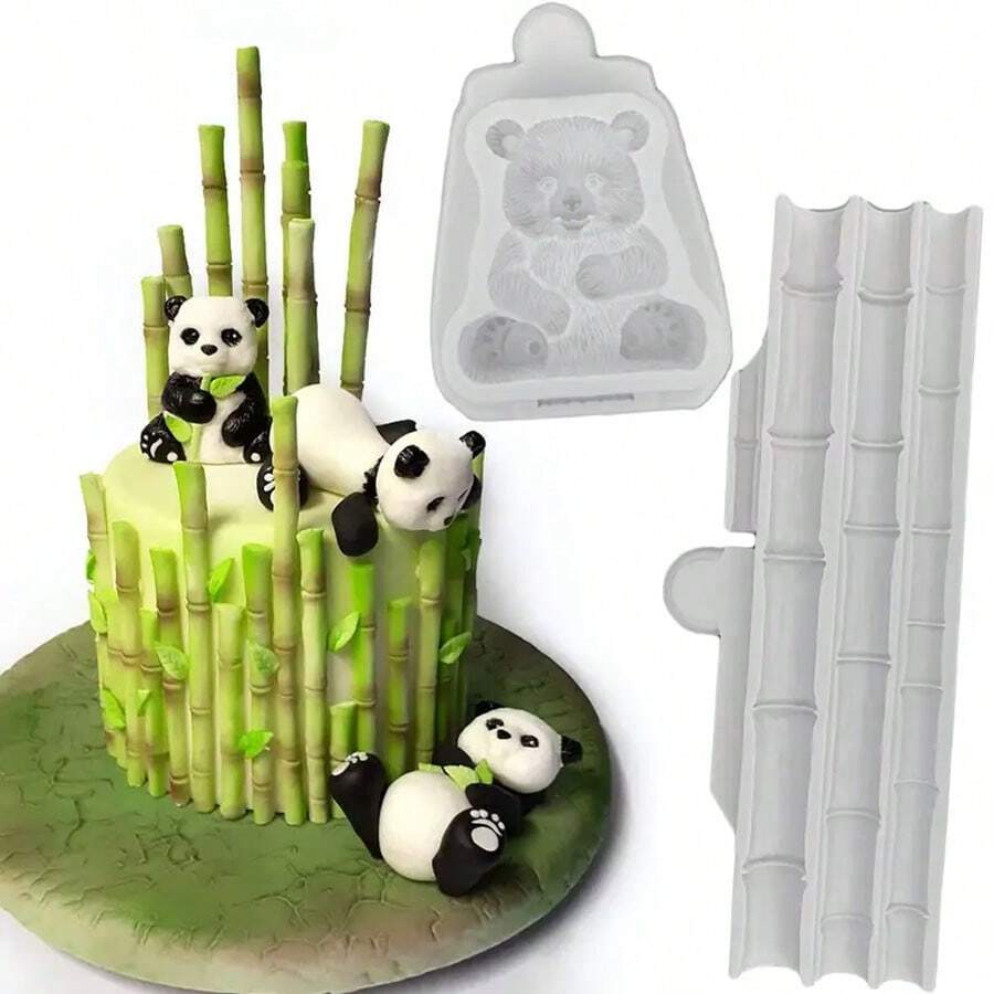 1 pieza Molde de silicona con diseño lindo de panda y bambú, herramienta para decorar pasteles de fondant, molde de silicona, molde para dulces, magdalenas, chocolates, accesorios de cocina, herramienta de hornear - Gris Claro - Ver 1