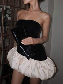 Robe mini asymétrique à volants et sans bretelles pour femmes, automne WOWDARK - Noir - Voir 8