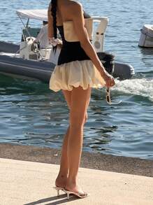 Robe mini asymétrique à volants et sans bretelles pour femmes, automne WOWDARK - Noir - Voir 7