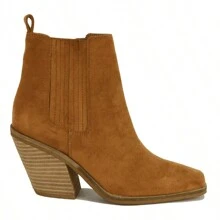 Western-Inspired Ankle Boot Chunky With Side Zipper - Camel - View 1