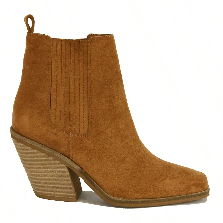 Western-Inspired Ankle Boot Chunky With Side Zipper - Camel - View 1
