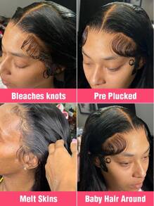 40Inch 250% Density 13x6 Lace Front Wigs Human Hair Straight HD Lace Front Wigs Human Hair 250% Density Pre Plucked With Baby Hair Straight Wigs Frontal Wigs Human Hair For Women Natural Black - Natural Black - View 5