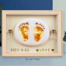 一个带相框的婴儿手印和脚印粘土套件，新生儿手印和脚印纪念品，婴儿送礼会礼物婴儿送礼会家庭装饰礼物婴儿送礼会复活节礼物，适合女孩/男孩 - 原木色 - 查看 3