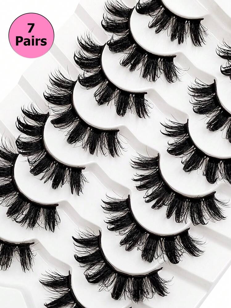 7 Pairs Cartoon Style Moist Eyelashes, Suitable For Cosplay, Fluffy & Thick, Faux Mink Doll Lashes - Lông mi Manga nhọn - Xem 6